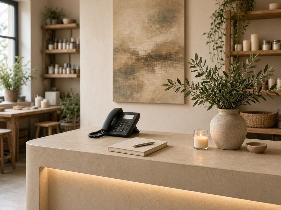 Contact desk at Studio Noble Cliff in Thessaloniki